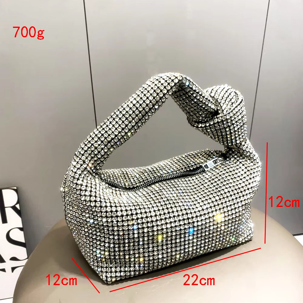 Handmade Rhinestones Evening Bag Silver Crystal Handmade Bags for Women Purses and Handbags Luxury Designer Banquet Bag