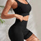 Seamless Ribbed Yoga Sets Workout Sets for Women 2 Pieces Gym Suits Ribbed Crop Tank High Waist Shorts Outfits Fitness Running