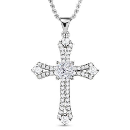 Cross Necklace for Women White Cubic Zirconia Pendant Platinum Plated Christian Jewelry Faith Religious Stainless Steel Size 20" Valentines Day Gifts for Women