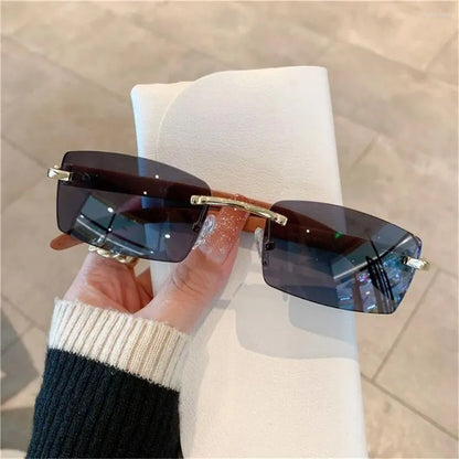 Sunglasses UV400 Retro Gradient Rectangle Sunglasses Frameless Eyewear for Women Driving Shades