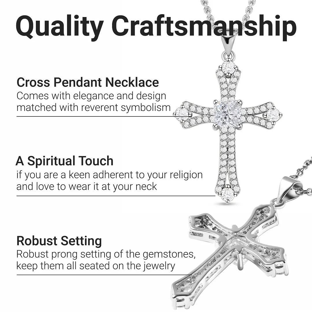 Cross Necklace for Women White Cubic Zirconia Pendant Platinum Plated Christian Jewelry Faith Religious Stainless Steel Size 20" Valentines Day Gifts for Women