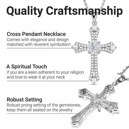 Cross Necklace for Women White Cubic Zirconia Pendant Platinum Plated Christian Jewelry Faith Religious Stainless Steel Size 20" Valentines Day Gifts for Women