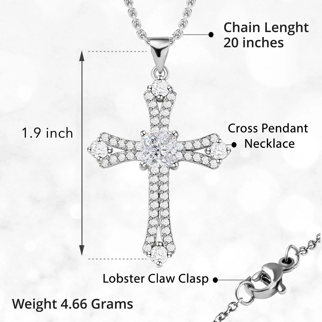 Cross Necklace for Women White Cubic Zirconia Pendant Platinum Plated Christian Jewelry Faith Religious Stainless Steel Size 20" Valentines Day Gifts for Women