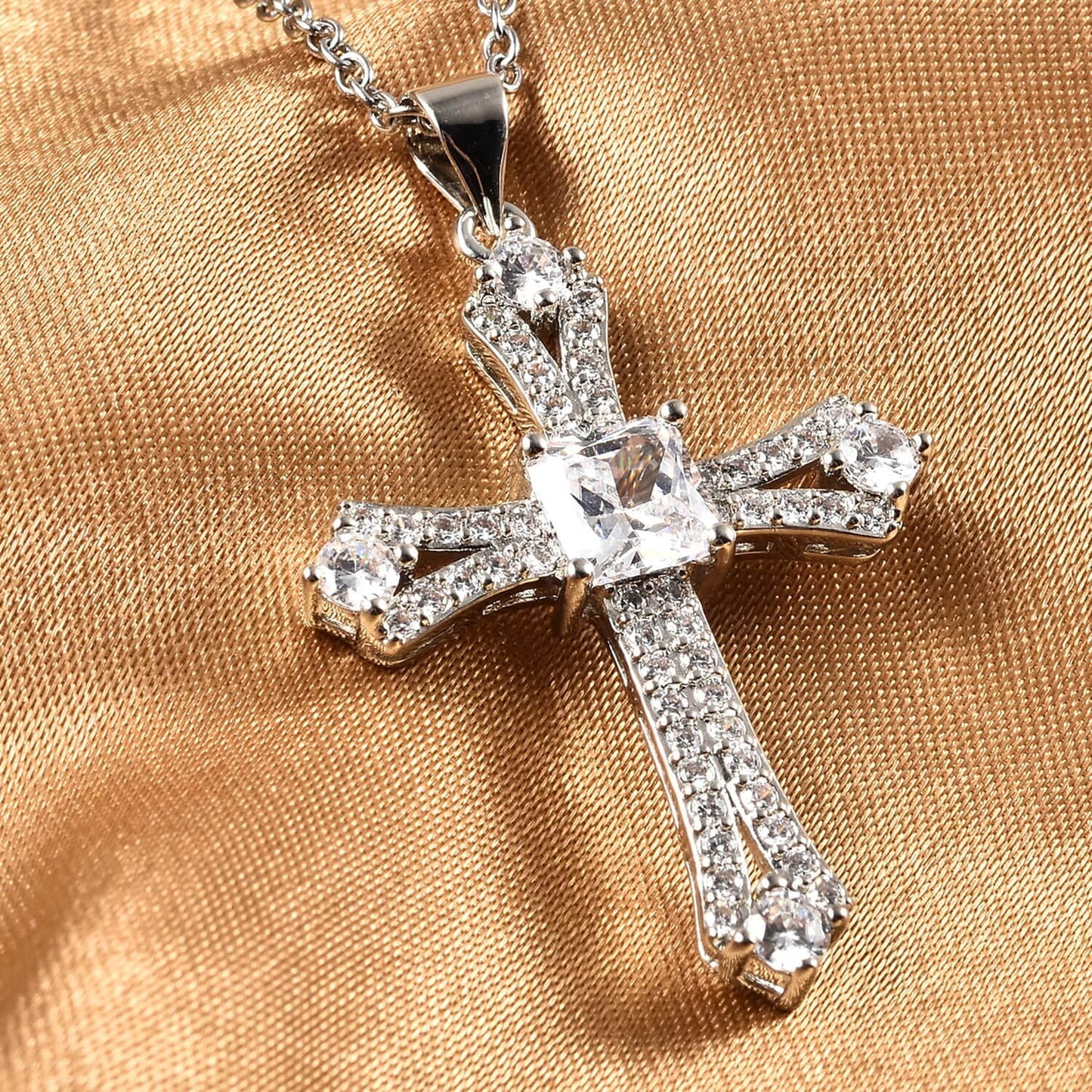 Cross Necklace for Women White Cubic Zirconia Pendant Platinum Plated Christian Jewelry Faith Religious Stainless Steel Size 20" Valentines Day Gifts for Women