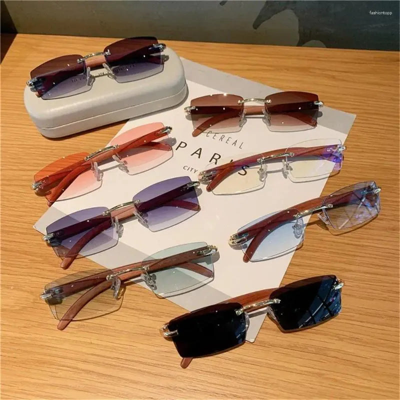 Sunglasses UV400 Retro Gradient Rectangle Sunglasses Frameless Eyewear for Women Driving Shades