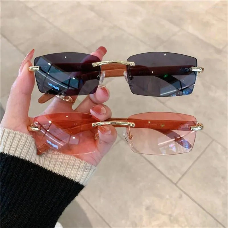 Sunglasses UV400 Retro Gradient Rectangle Sunglasses Frameless Eyewear for Women Driving Shades