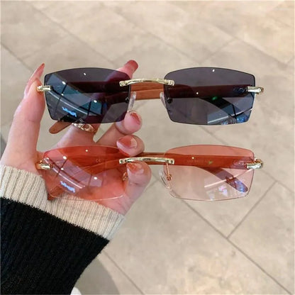 Sunglasses UV400 Retro Gradient Rectangle Sunglasses Frameless Eyewear for Women Driving Shades