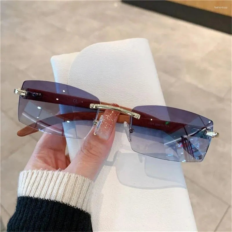 Sunglasses UV400 Retro Gradient Rectangle Sunglasses Frameless Eyewear for Women Driving Shades