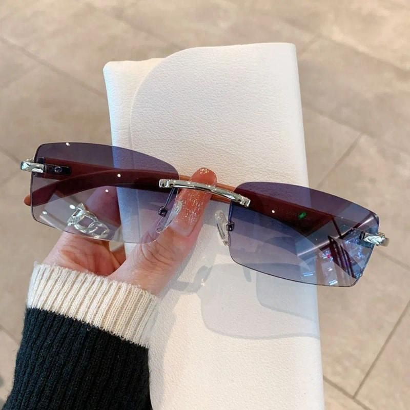 Sunglasses UV400 Retro Gradient Rectangle Sunglasses Frameless Eyewear for Women Driving Shades