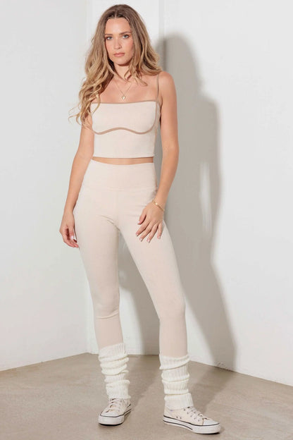 Contrast Trim Ribbed Crop Top High Waist Leggings Set