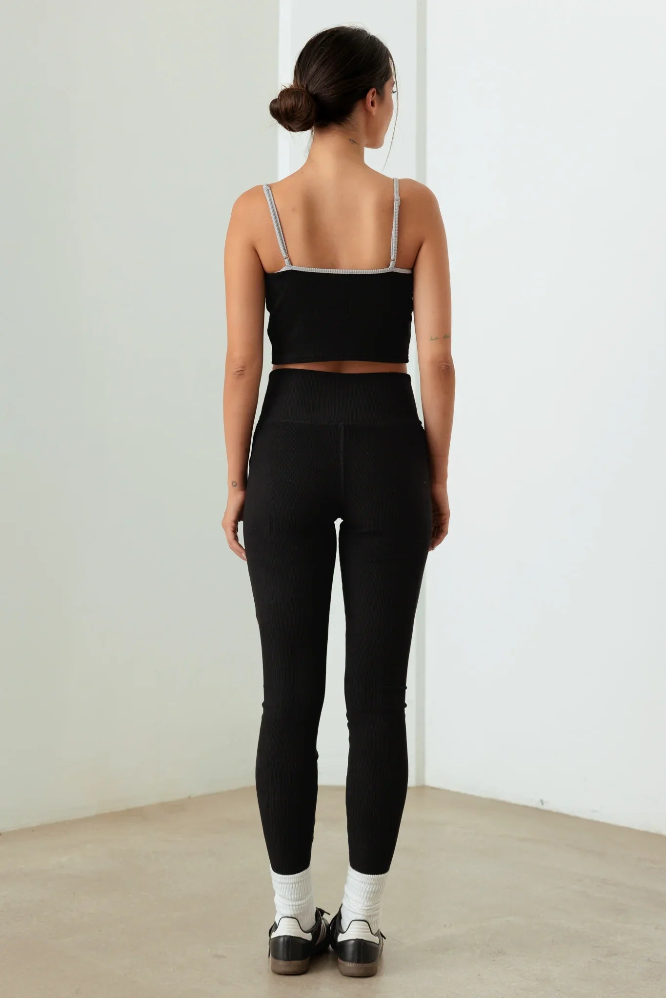 Contrast Trim Ribbed Crop Top High Waist Leggings Set